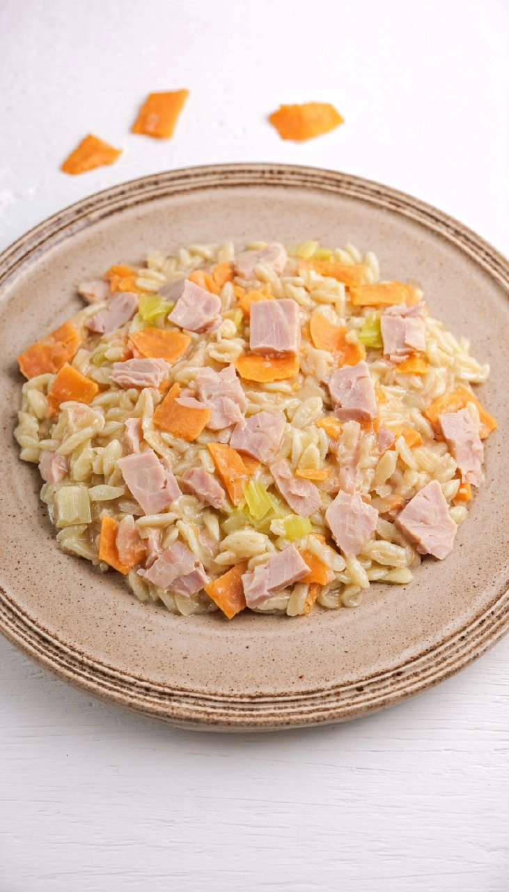 Crozets au jambon, carottes et poireaux