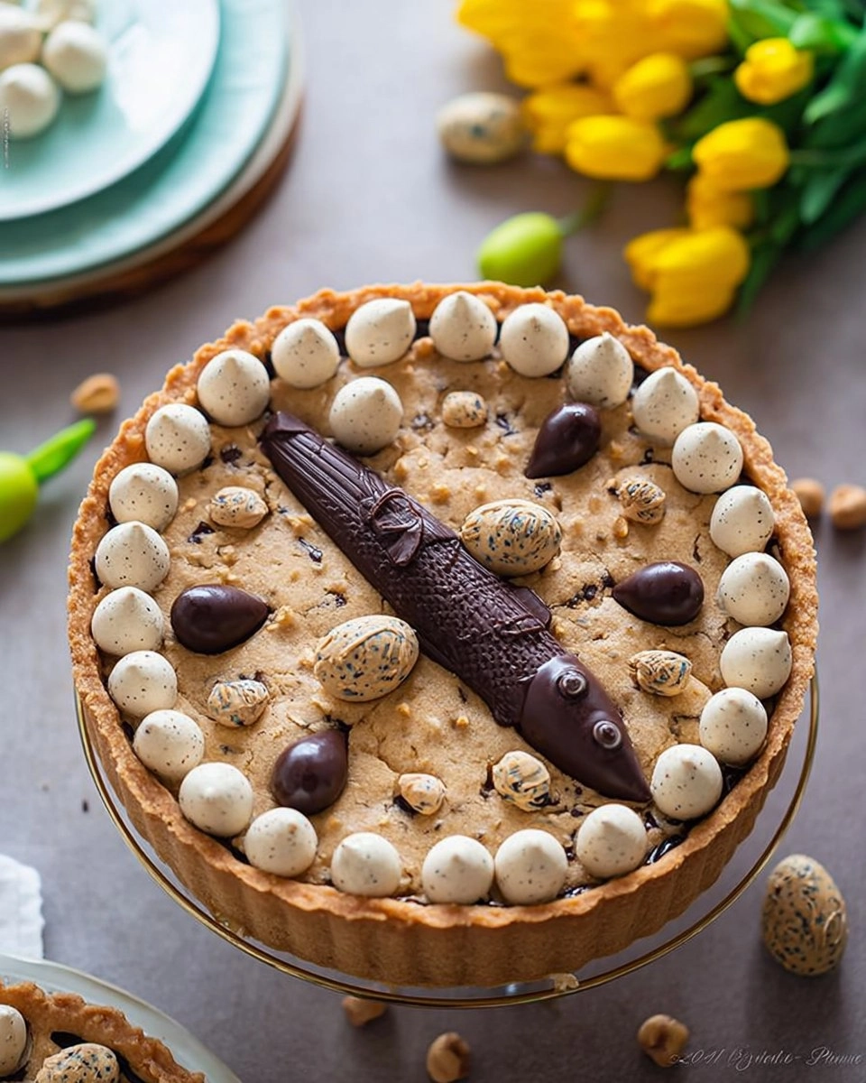 Tarte cookie de Pâques, noisettes et chocolat Dulcey