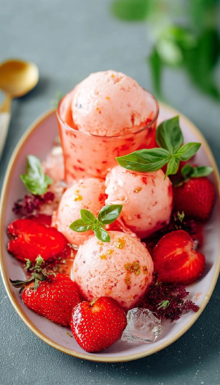 Glace fraise basilic et huile d'olive