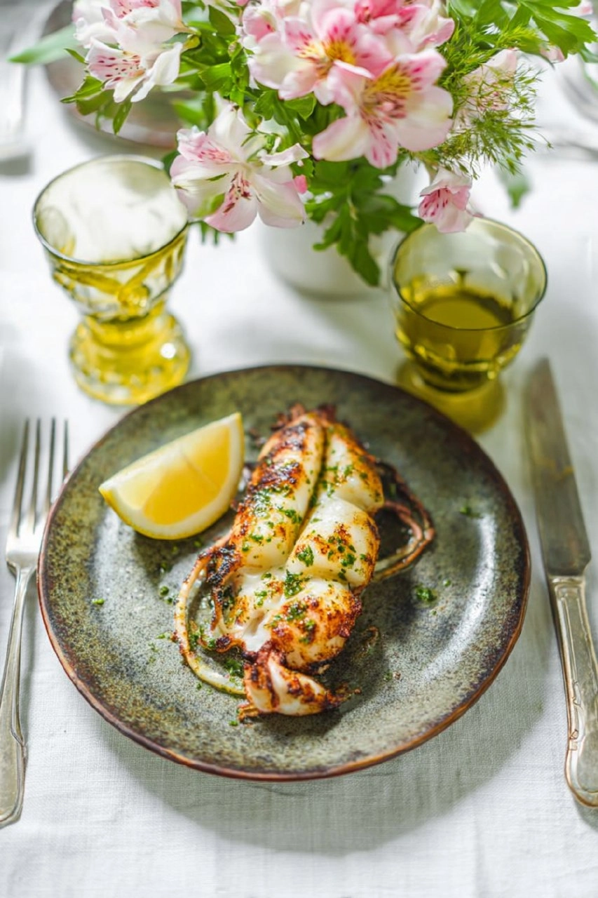 Calamars tendres grillés ail persil