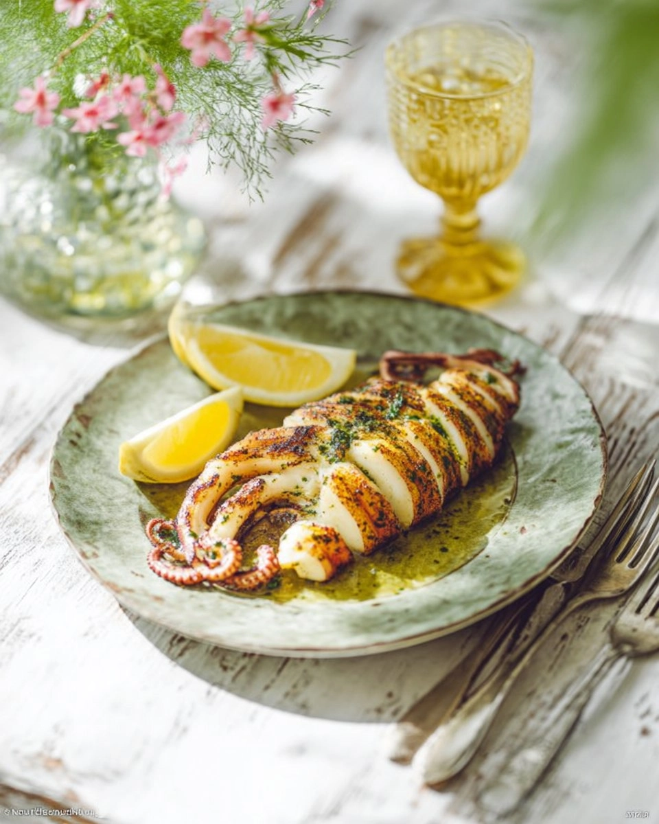 Calamars tendres grillés ail persil